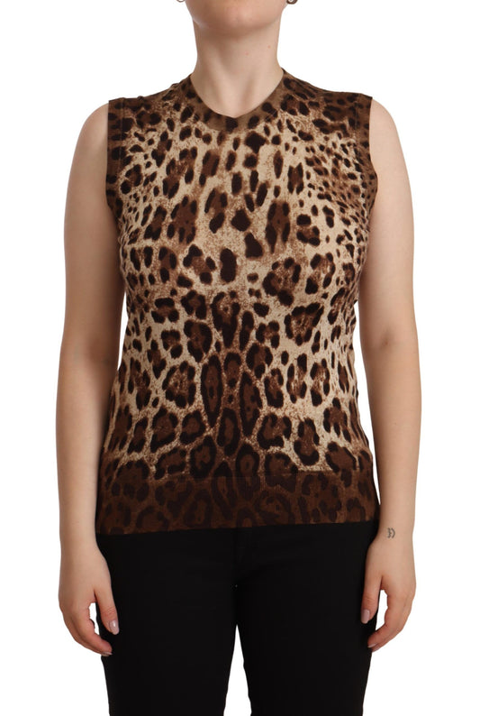 Chic Leopard Silk Cashmere Sleeveless Top