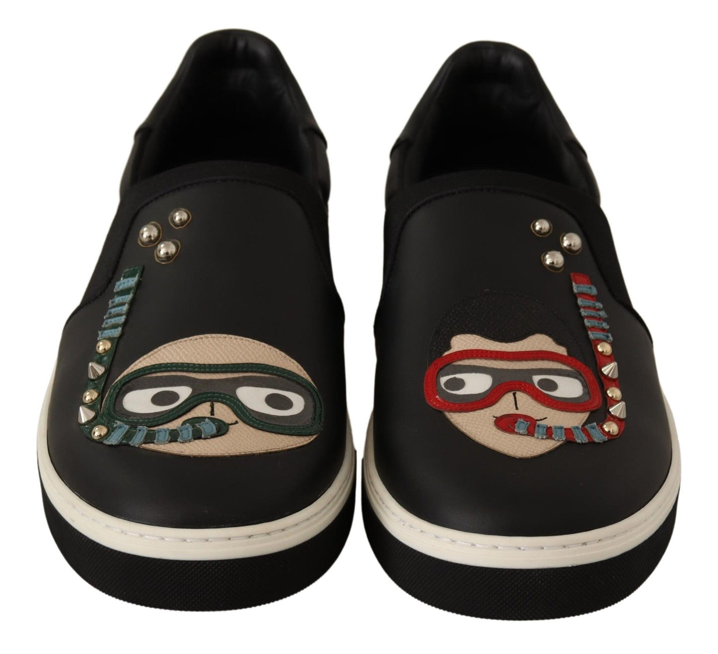 Elegant Black Leather Loafers with Multicolor Accents