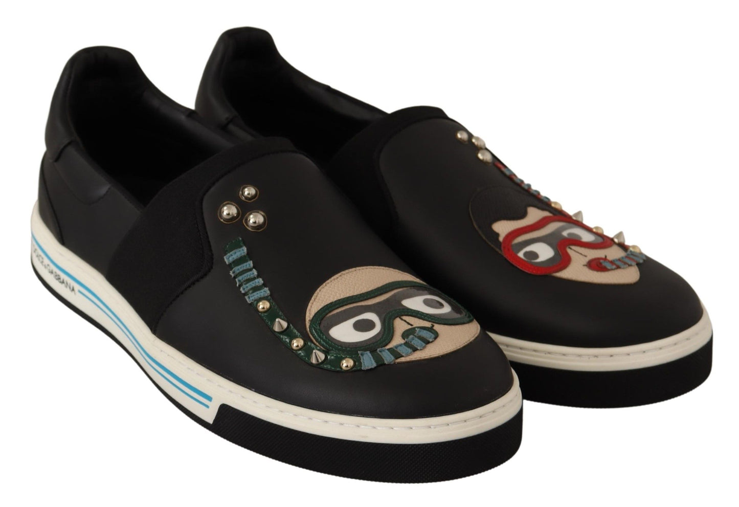 Elegant Black Leather Loafers with Multicolor Accents