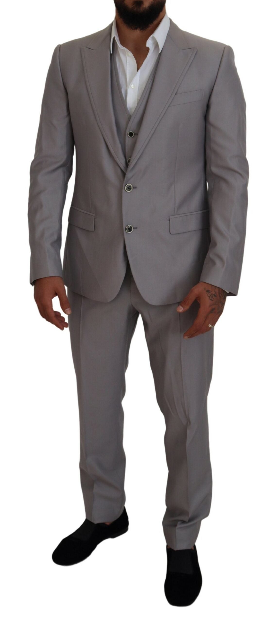 Elegant Silver Slim Fit Three-Piece Suit