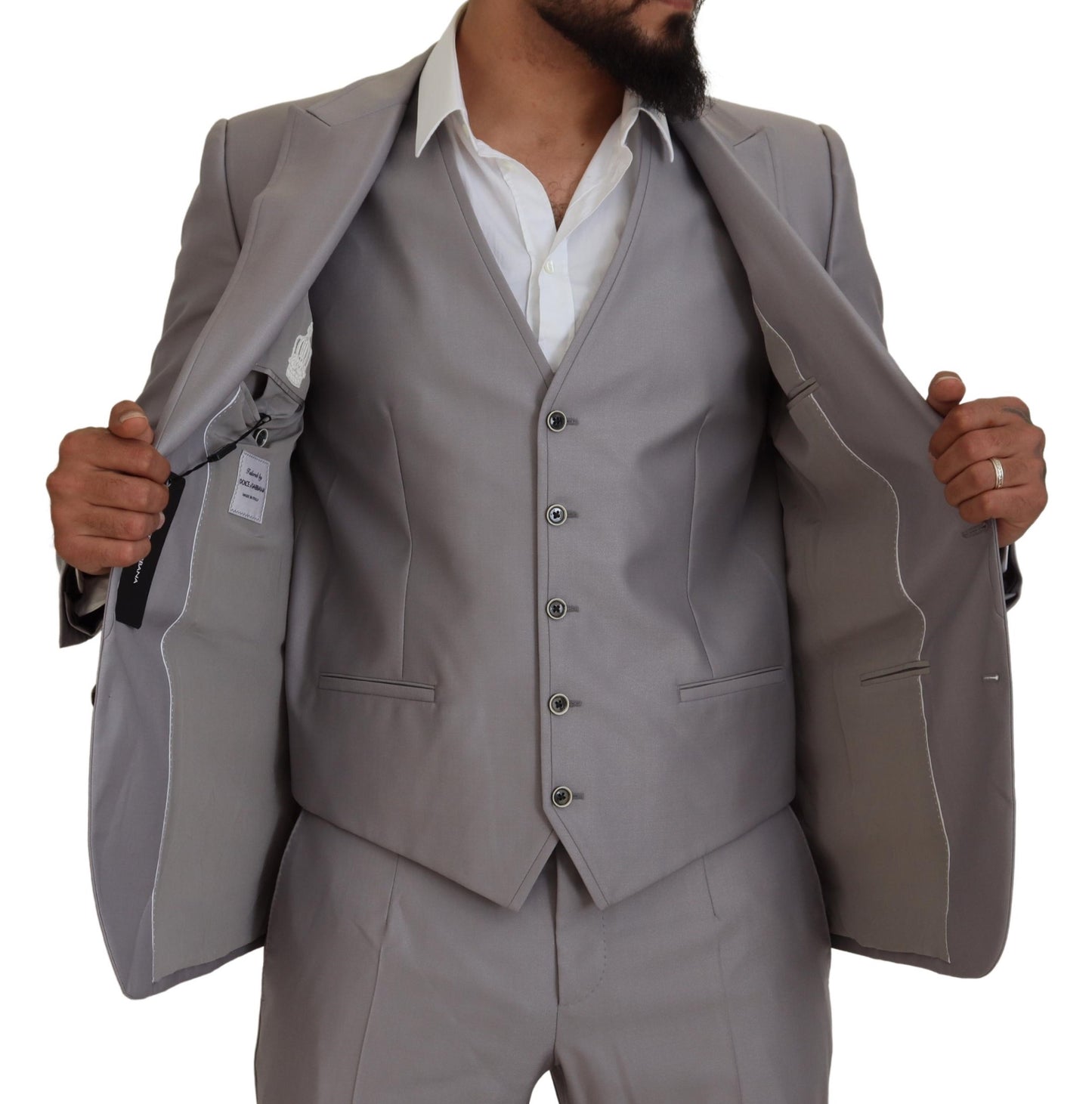 Elegant Silver Slim Fit Three-Piece Suit