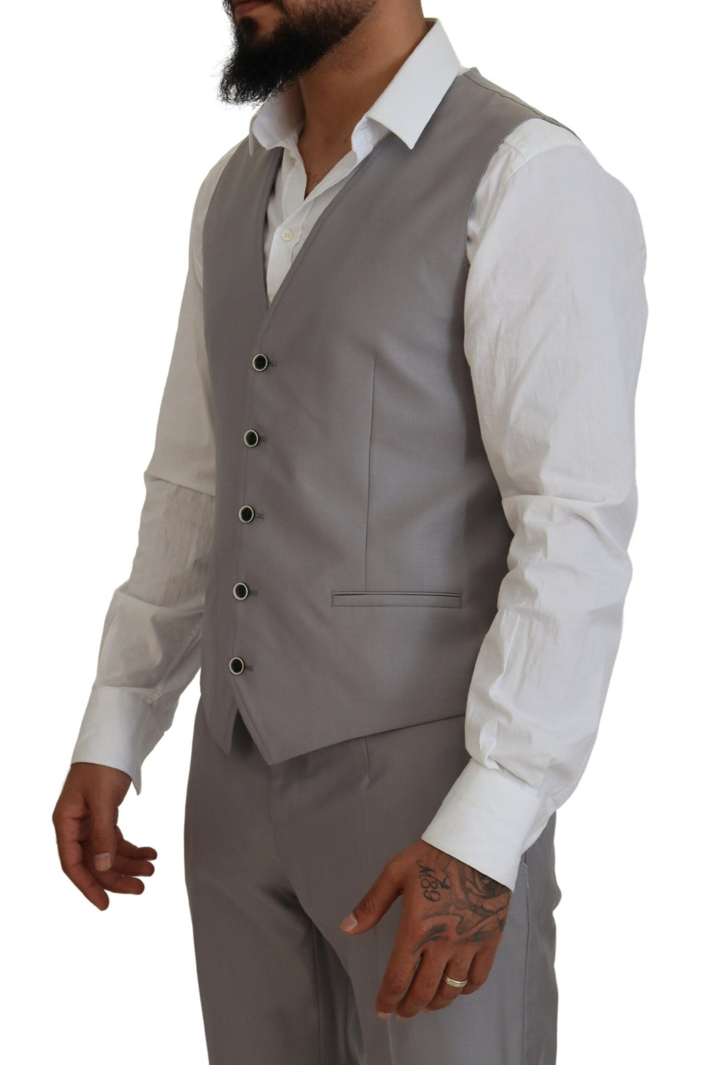 Elegant Silver Slim Fit Three-Piece Suit