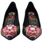 Black Floral Print Crystal Heels Pumps Shoes