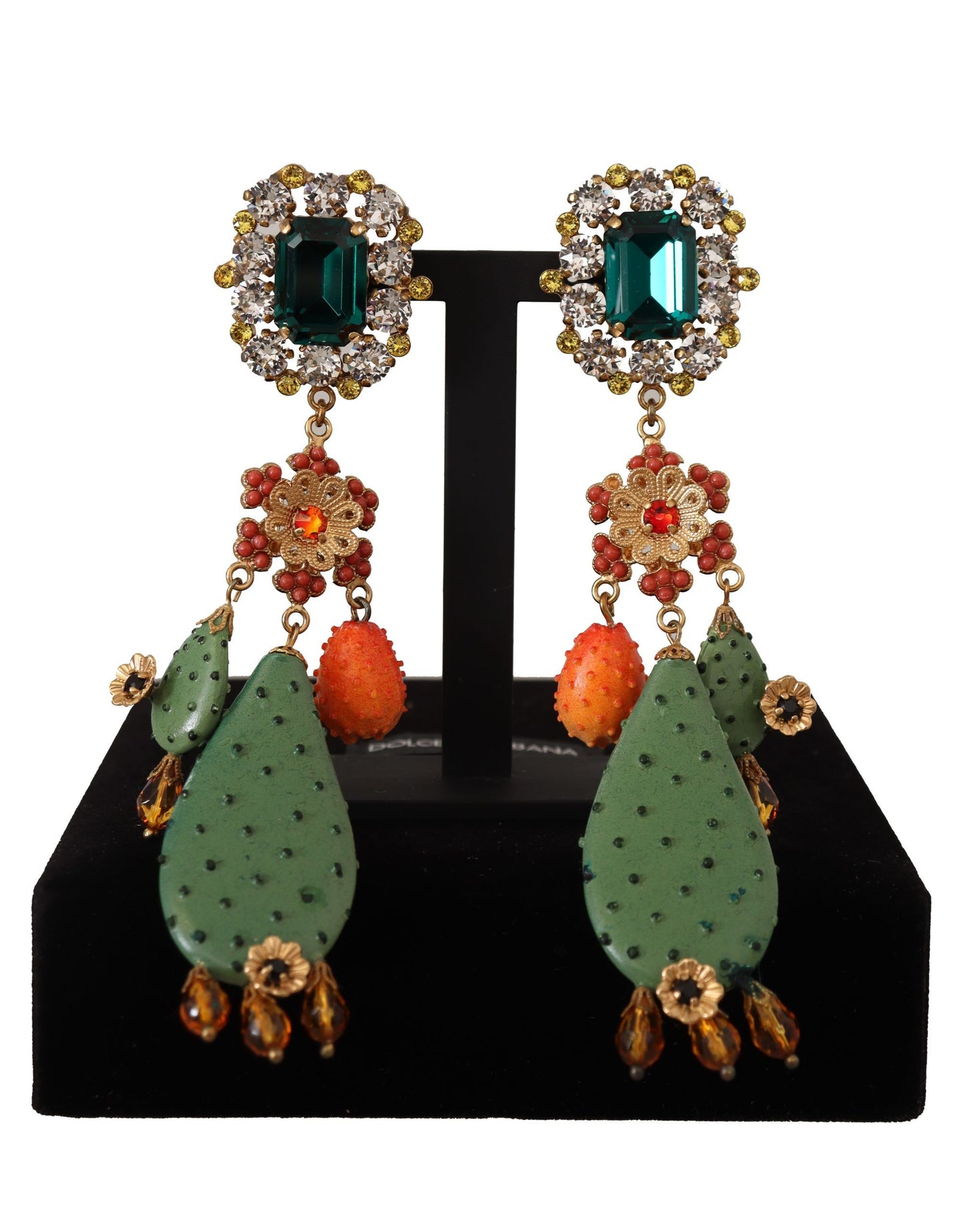 Elegant Floral Cactus Drop Clip-On Earrings