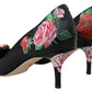 Black Floral Print Crystal Heels Pumps Shoes