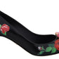 Black Floral Print Crystal Heels Pumps Shoes