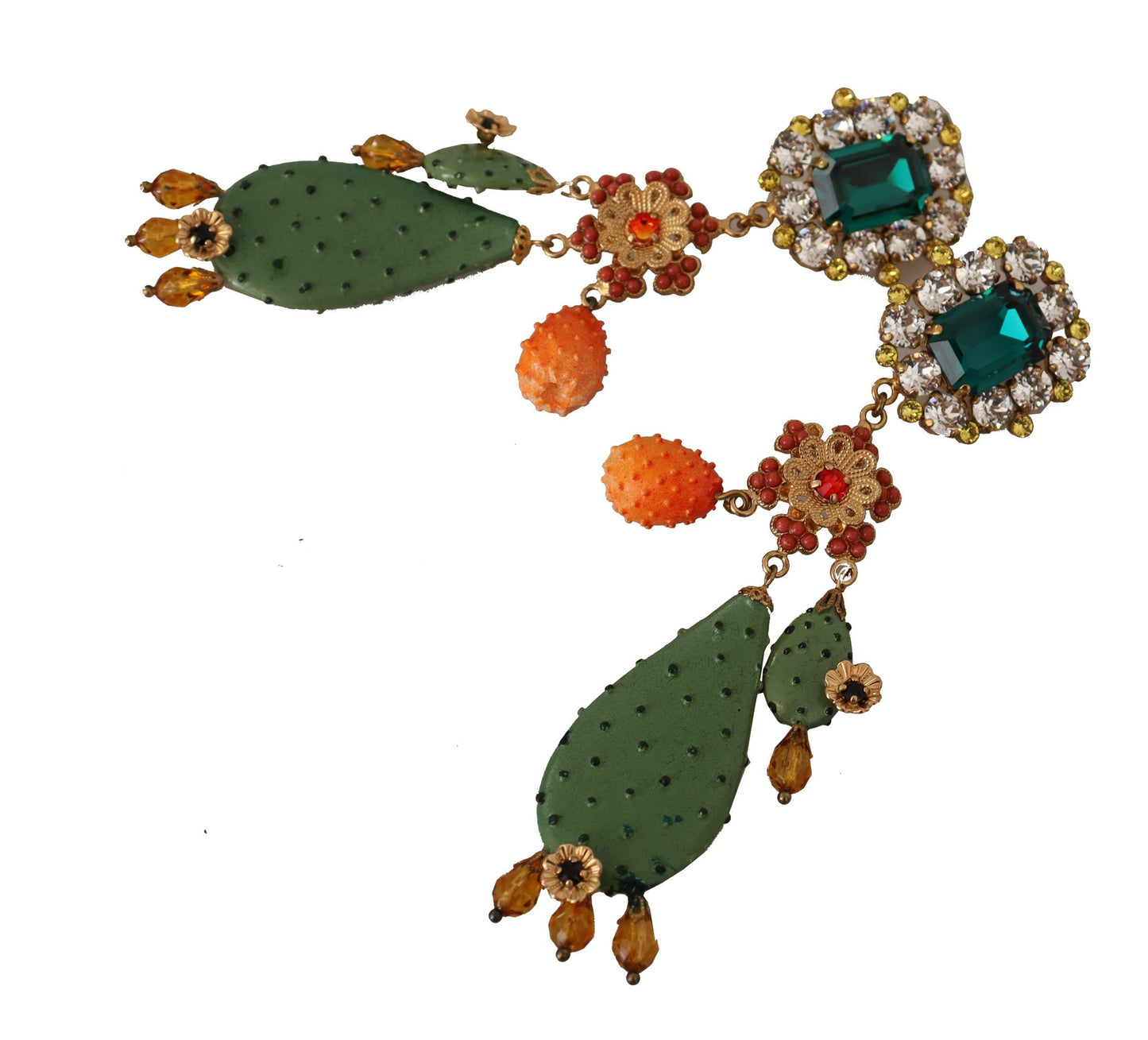 Elegant Floral Cactus Drop Clip-On Earrings