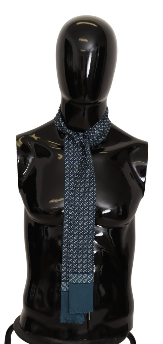 Elegant Blue Silk Fringed Men's Scarf