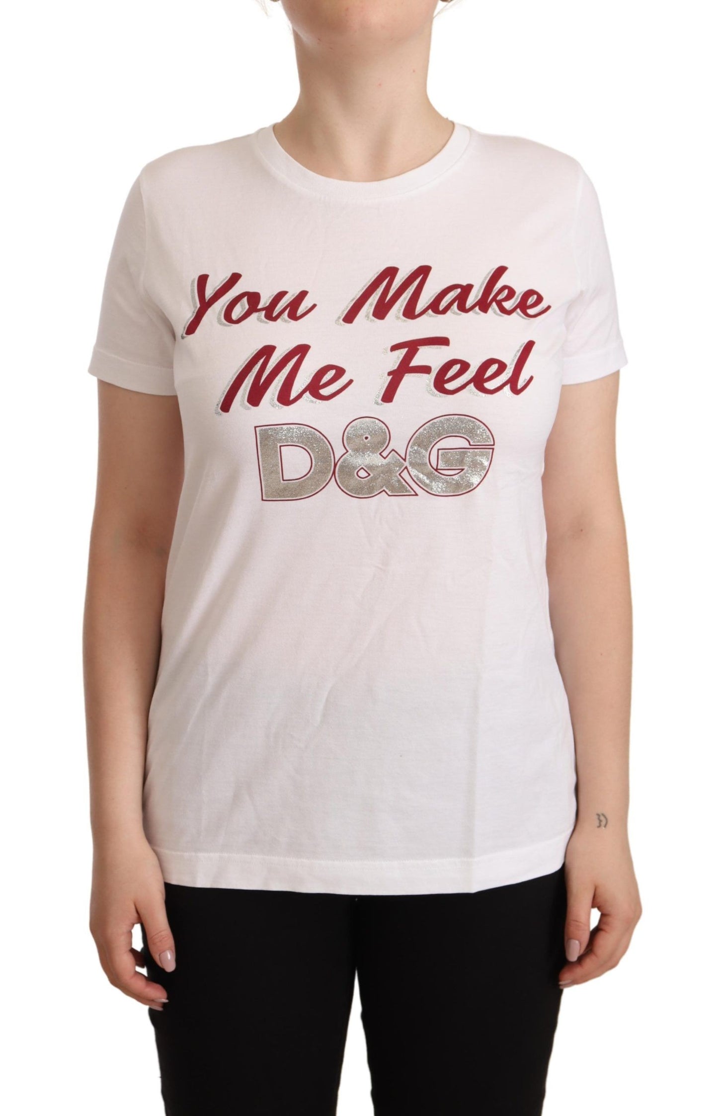 Chic White Cotton Tee with D&G Motif