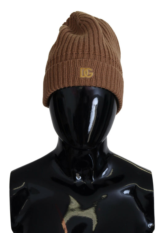 Elegant Brown Cashmere Beanie Hat