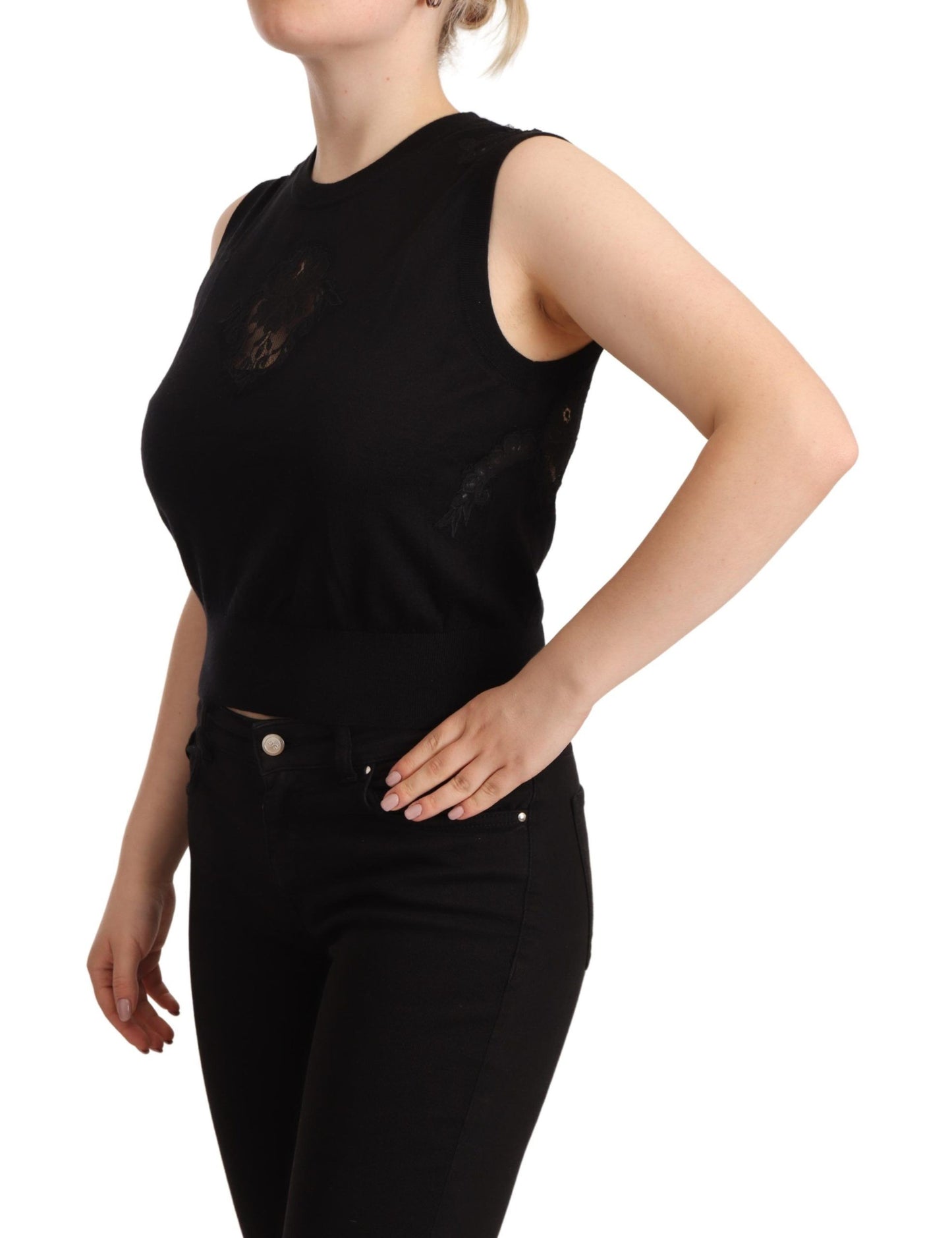 Black Cashmere Silk Cutout Tank Blouse Top