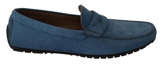 Elegant Blue Leather Loafers for Men