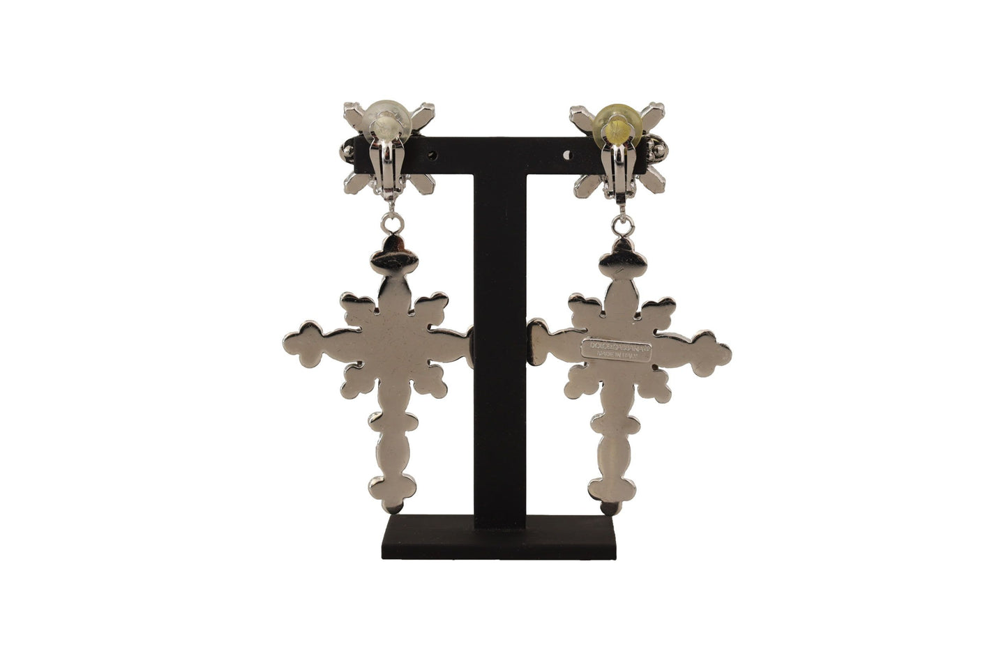 Elegant Silver Dangling Cross Clip Earrings