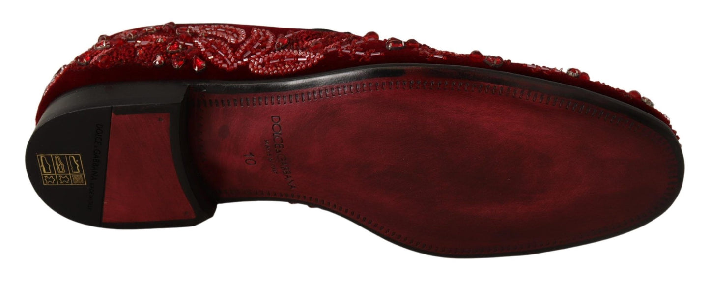 Red Velvet Crystal Embellished Loafers