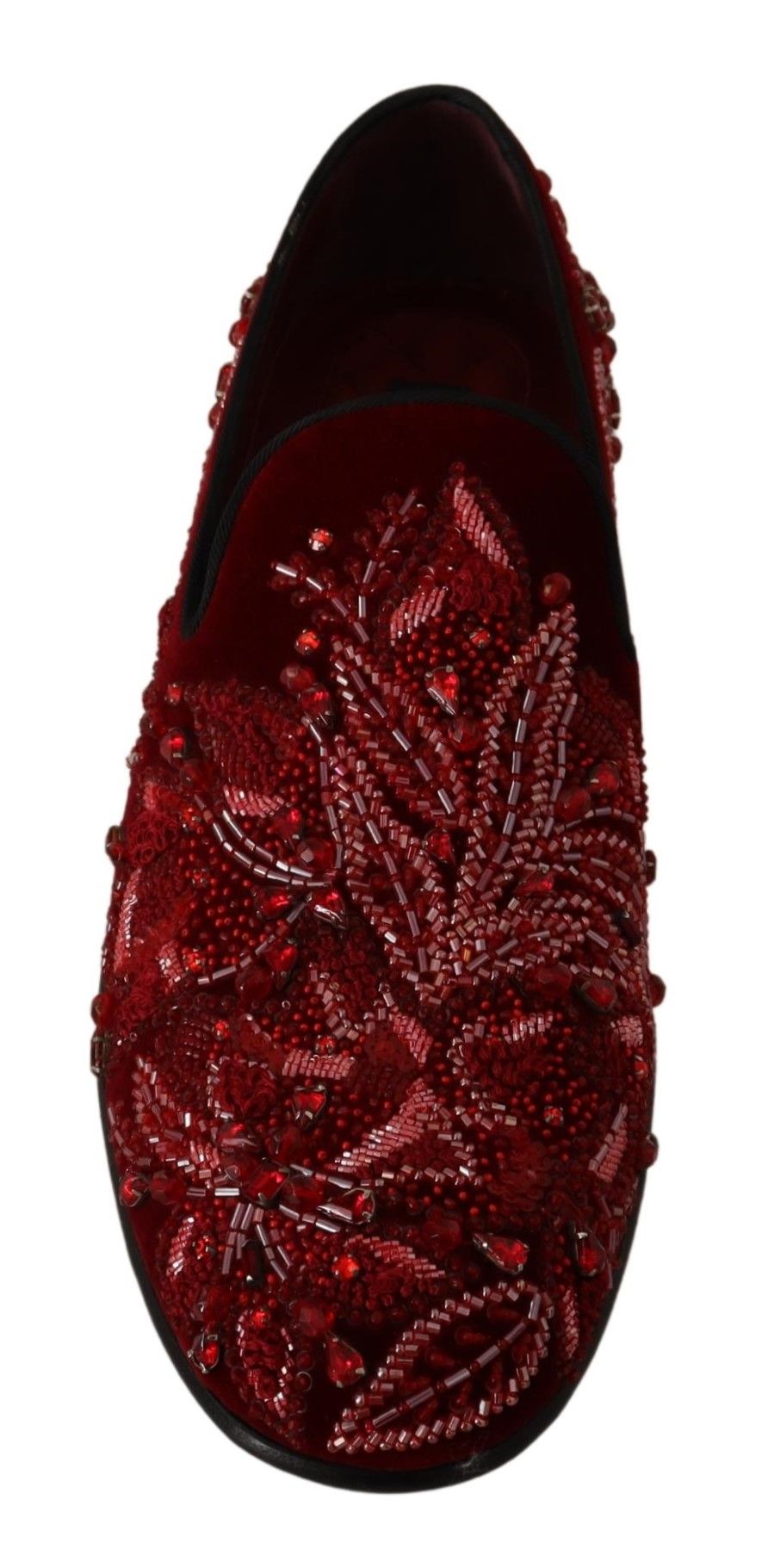 Red Velvet Crystal Embellished Loafers