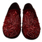 Red Velvet Crystal Embellished Loafers