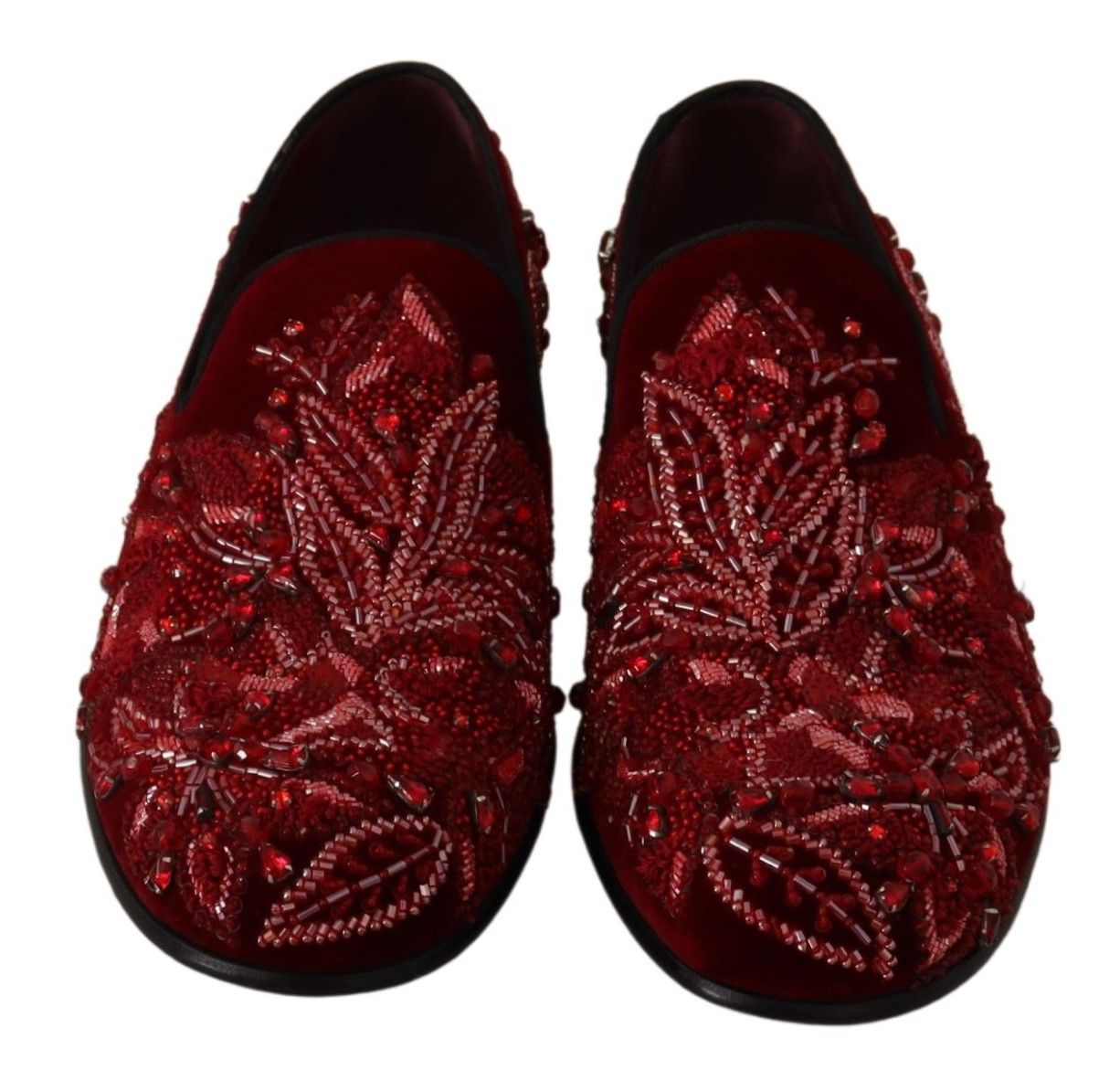 Red Velvet Crystal Embellished Loafers