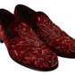 Red Velvet Crystal Embellished Loafers