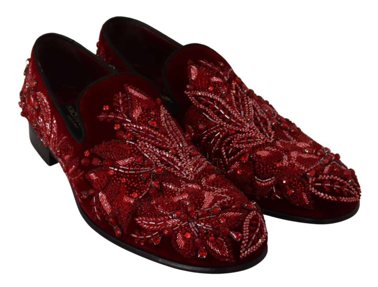 Red Velvet Crystal Embellished Loafers