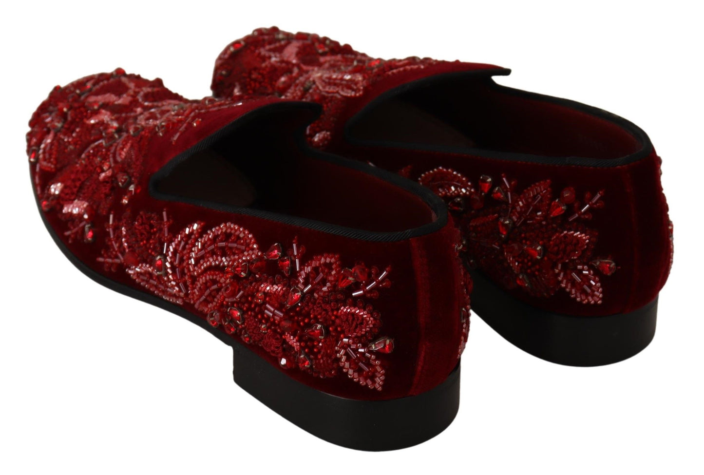 Red Velvet Crystal Embellished Loafers