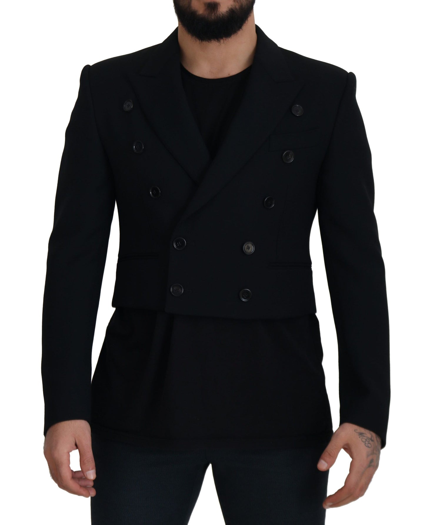 Elegant Black Double Breasted Wool Jacket