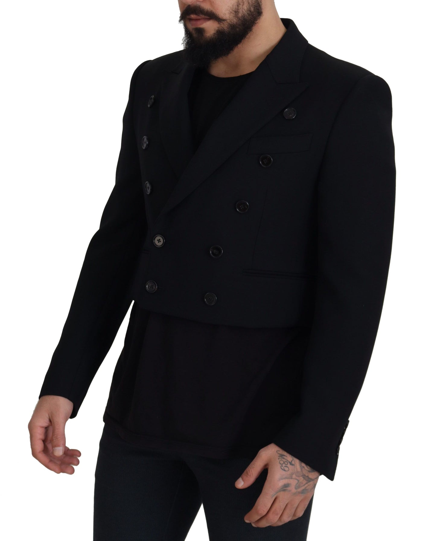 Elegant Black Double Breasted Wool Jacket