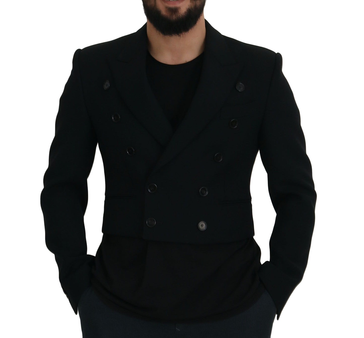 Elegant Black Double Breasted Wool Jacket