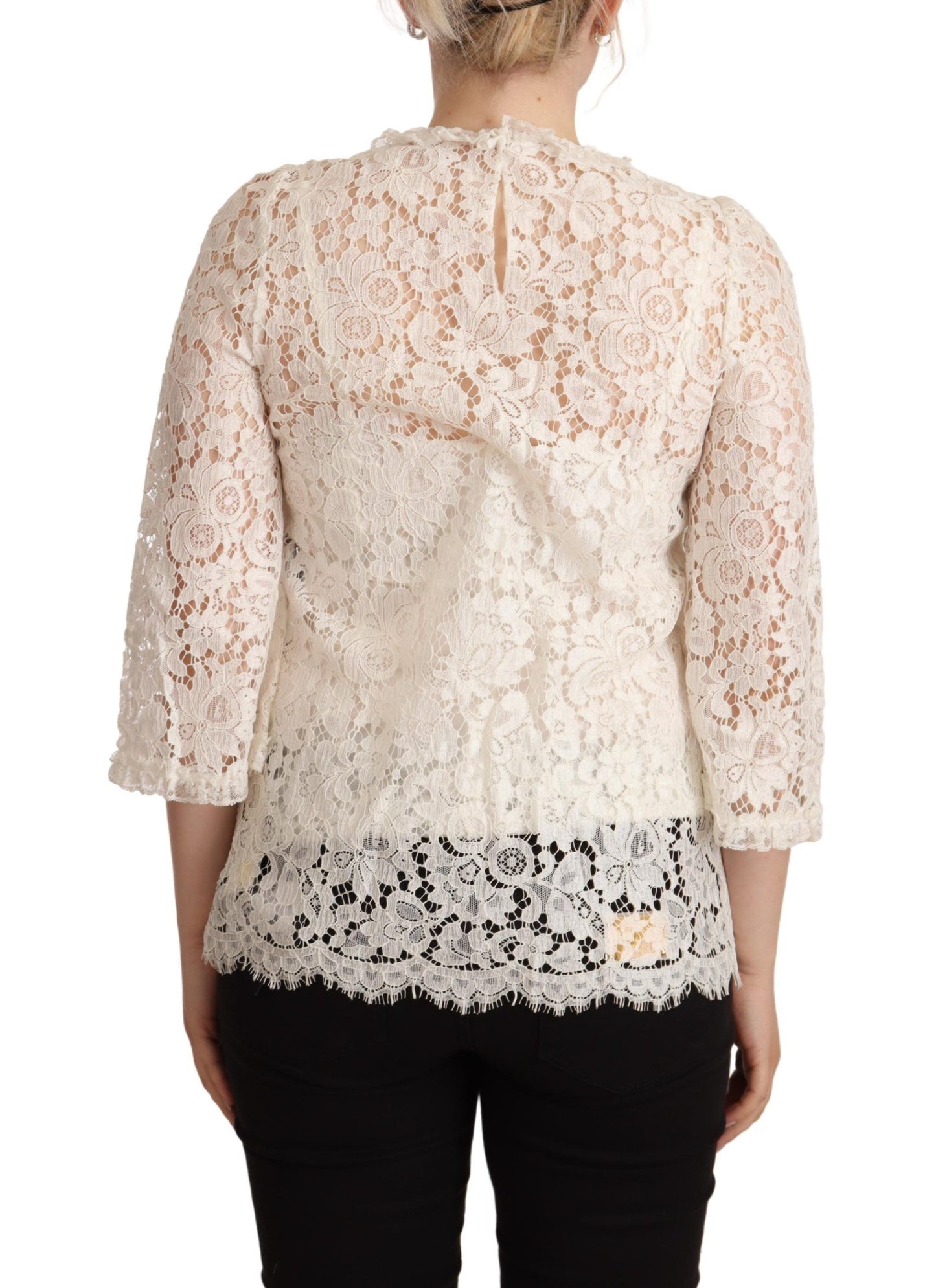 Elegant White Floral Lace Top with 3/4 Sleeves