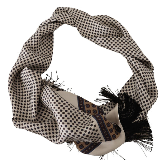 Elegant Beige Silk Scarf with Black Accents