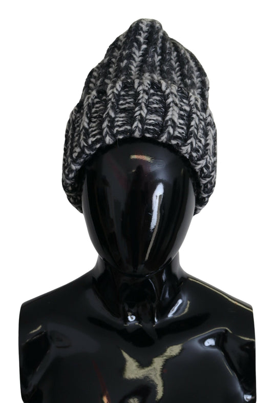 Elegant Black and White Cashmere Beanie