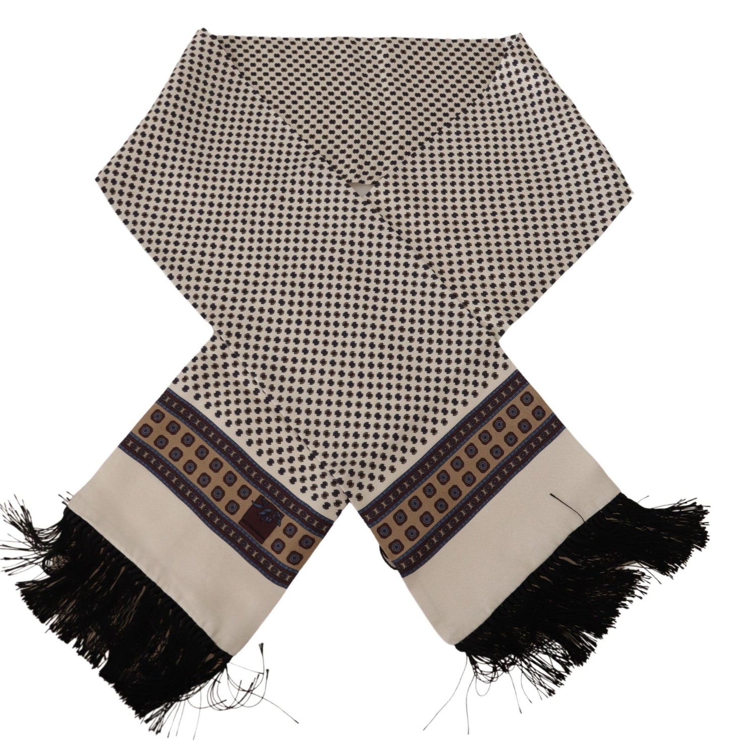 Elegant Beige Silk Scarf with Black Accents