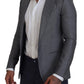 Gray Wool Silk Slim Fit Jacket Blazer