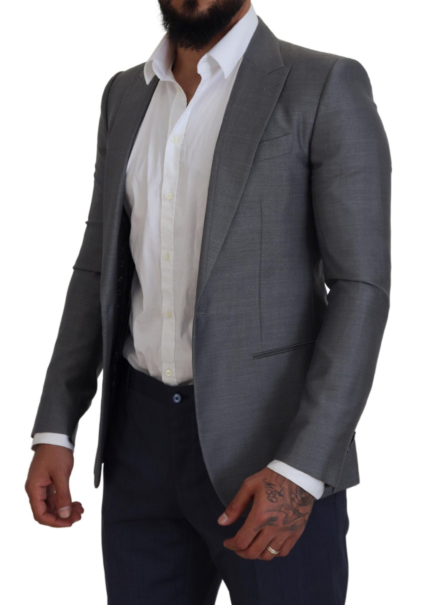 Gray Wool Silk Slim Fit Jacket Blazer