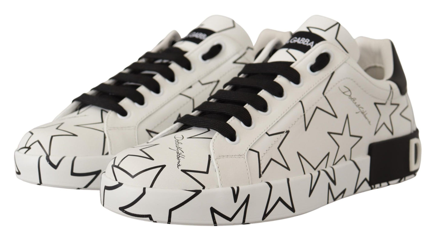 White Leather Stars Low Top Sneakers Shoes