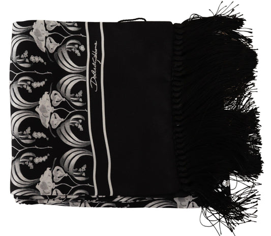 Elegant Floral Silk Scarf with Fringes