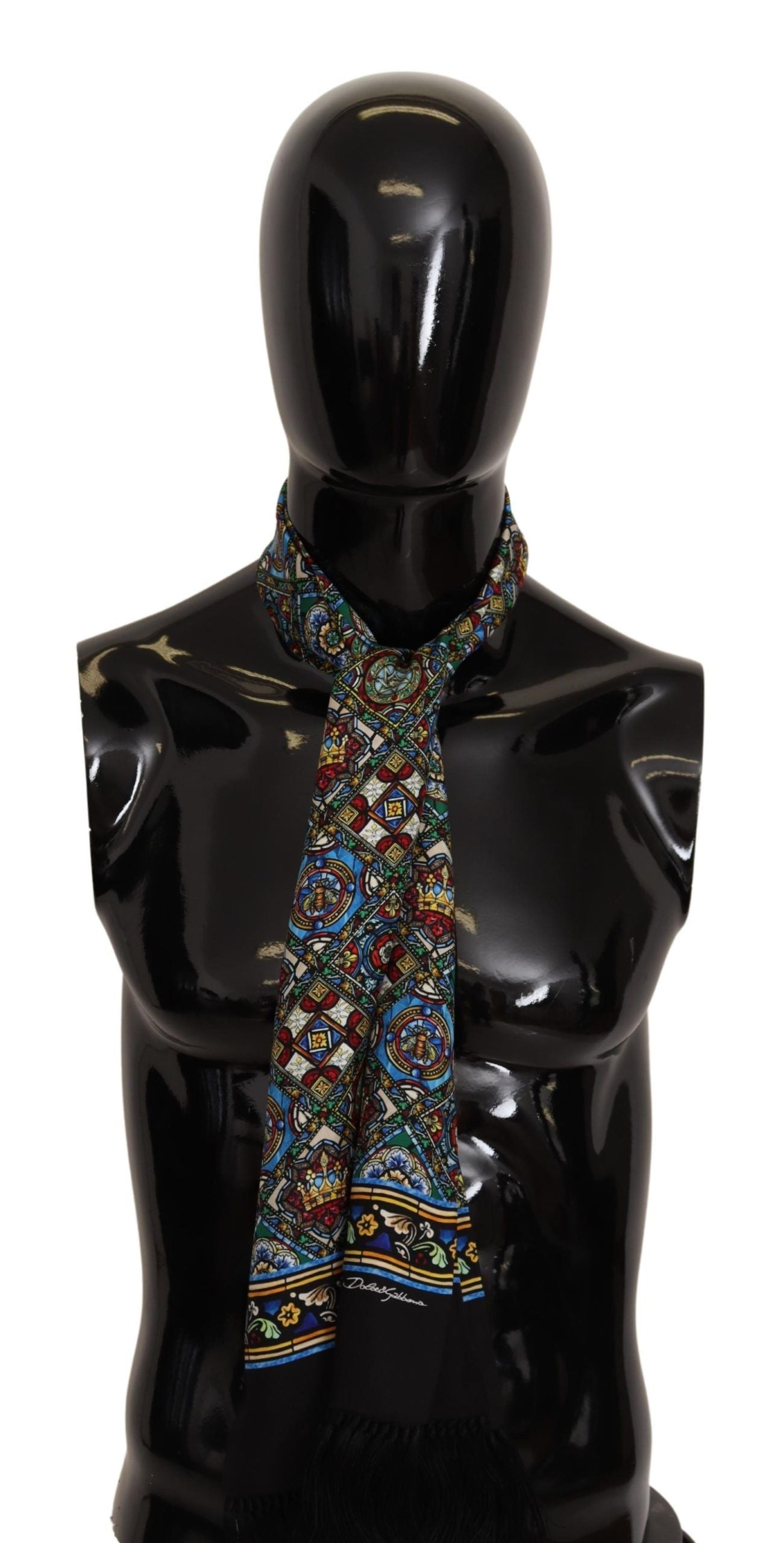 Elegant Multicolor Silk Scarf with Fringe Details