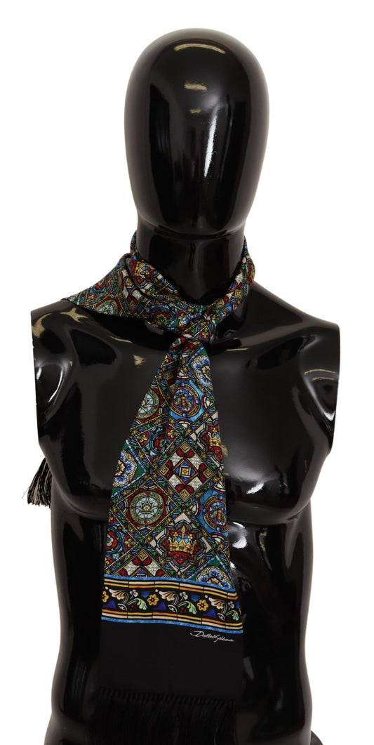 Elegant Multicolor Silk Scarf with Fringe Details