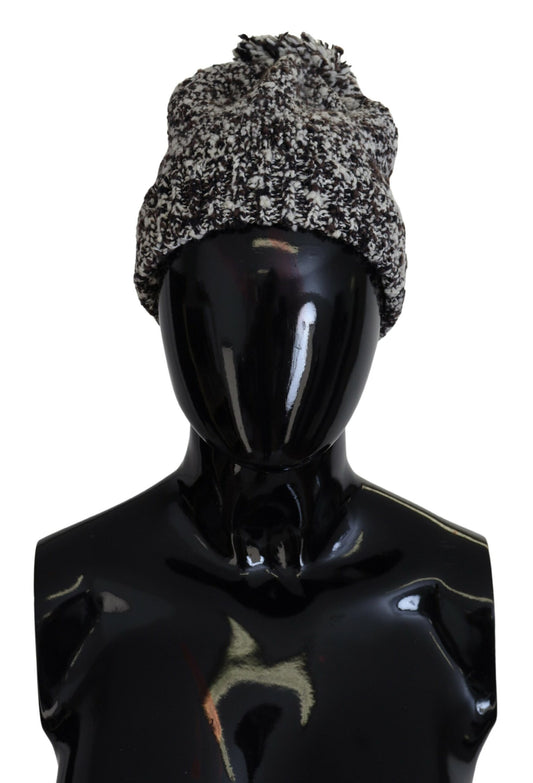 Multicolor Knit Beanie with Fur Pom