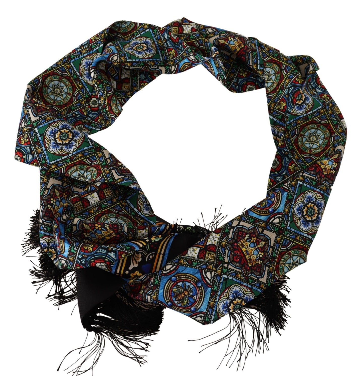 Elegant Multicolor Silk Scarf with Fringe Details