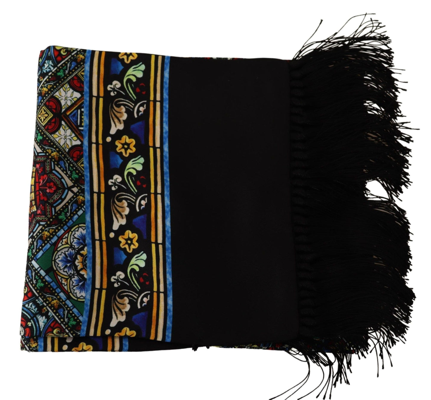 Elegant Multicolor Silk Scarf with Fringe Details