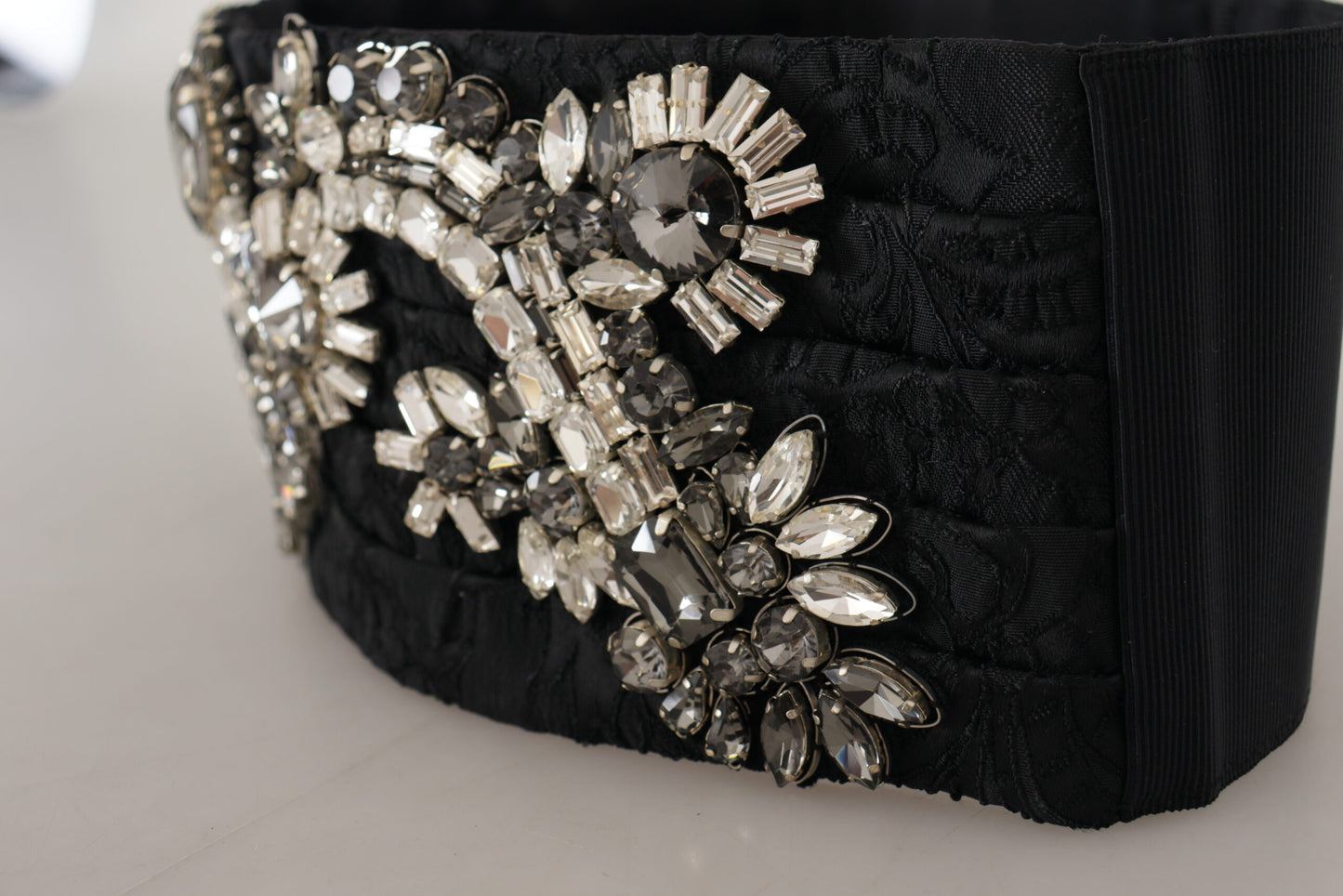 Black Silk Brass Crystal Embellished Waist Belt