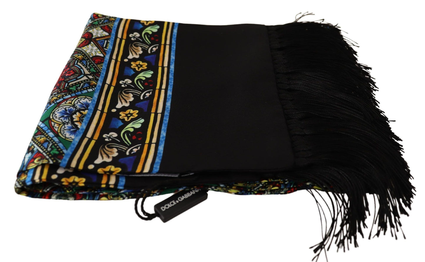 Elegant Multicolor Silk Scarf with Fringe Details