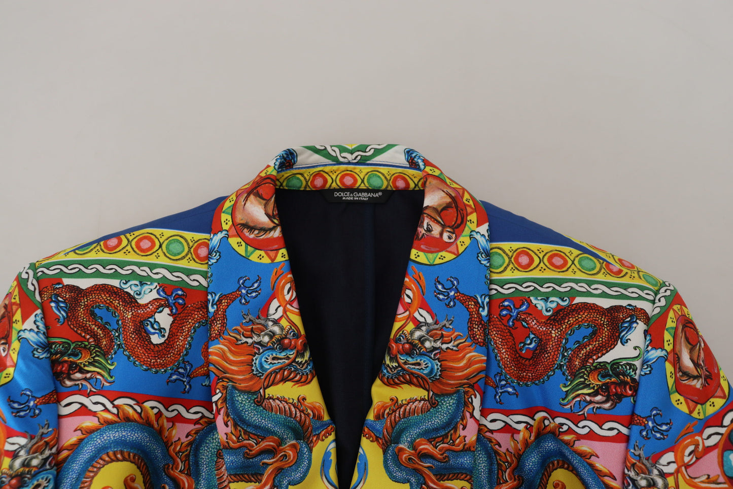 Multicolor Dragon Print Silk Slim Fit Blazer