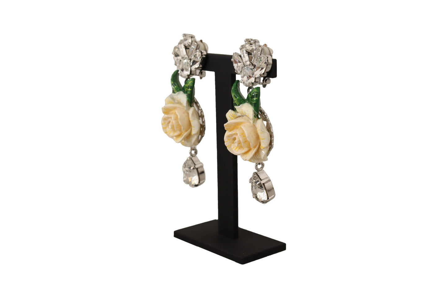 Elegant Dangling Rose Clip Earrings