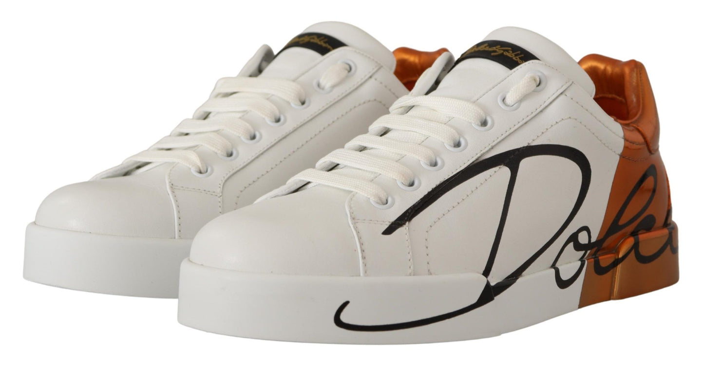 Elegant White and Orange Casual Sneakers