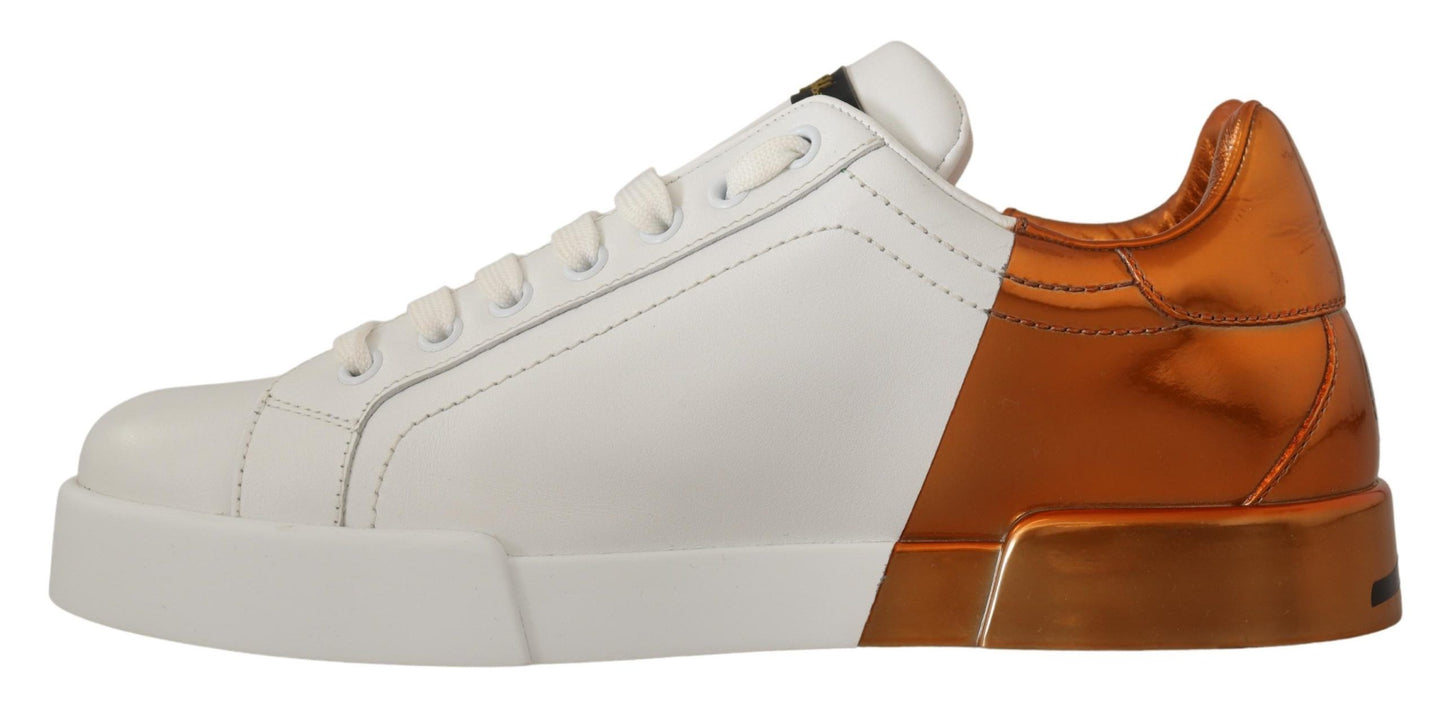 Elegant White and Orange Casual Sneakers