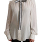 Elegant White Silk Blouse with Detachable Bow