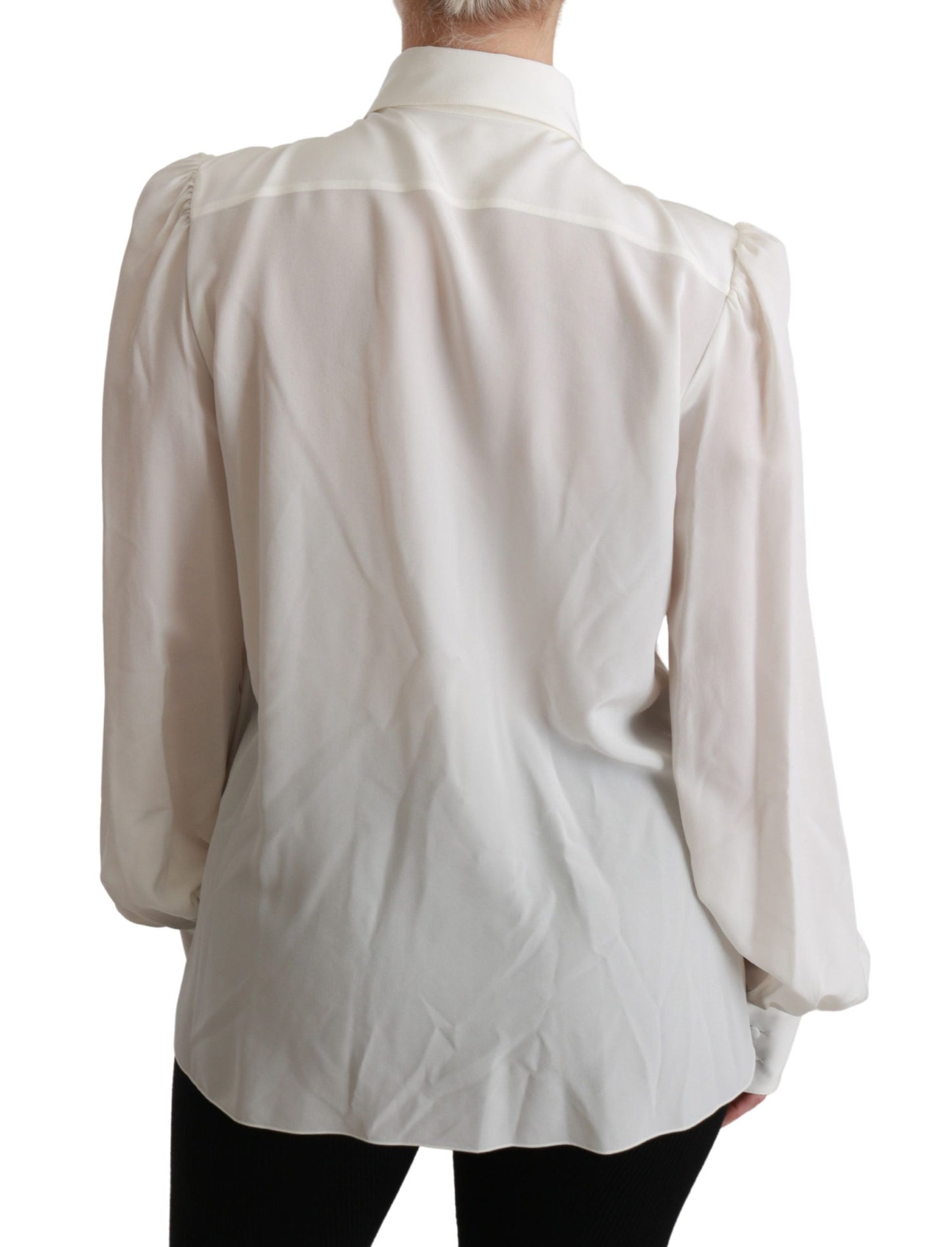 Elegant White Silk Blouse with Detachable Bow