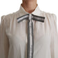 Elegant White Silk Blouse with Detachable Bow