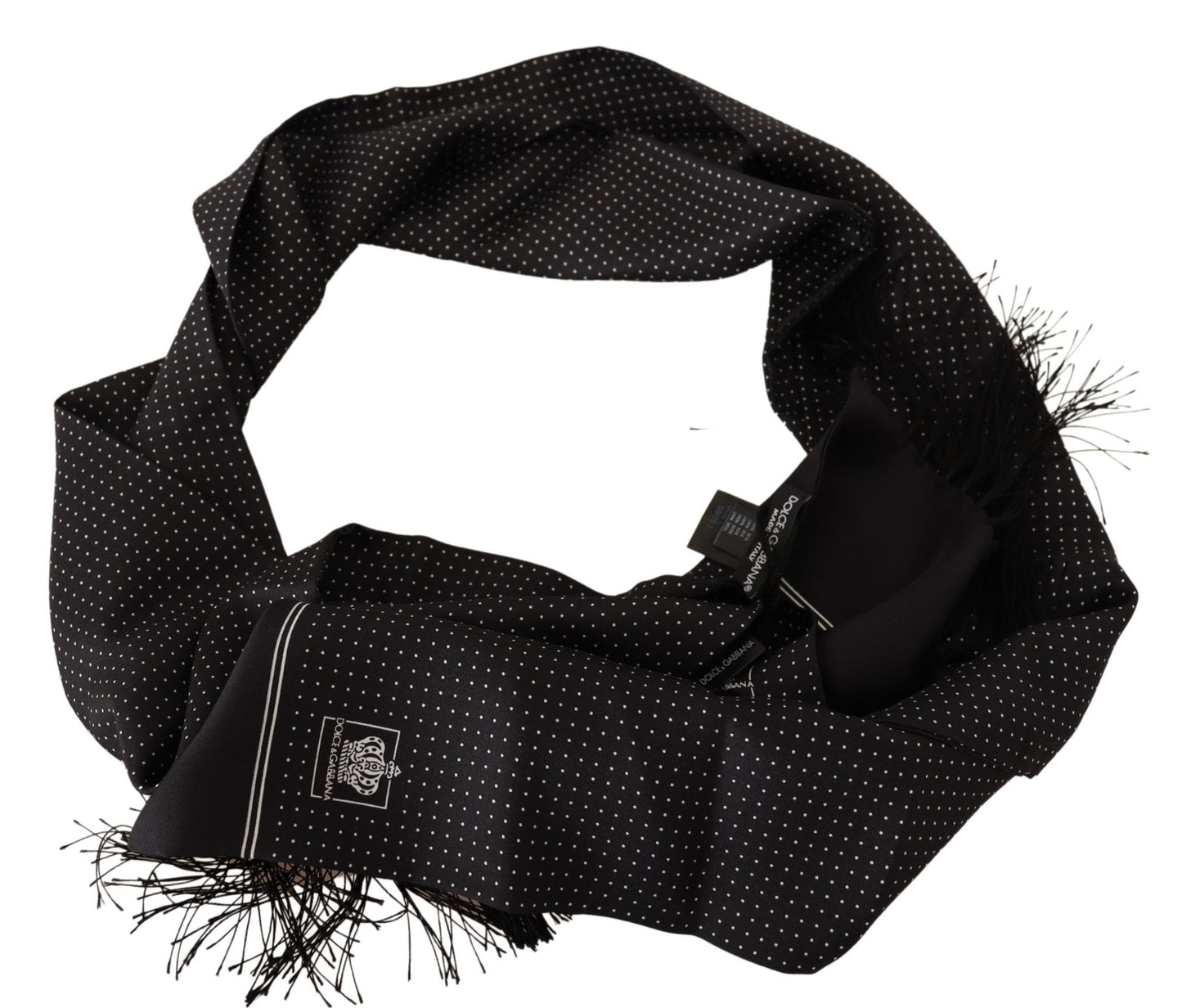 Elegant Black Silk Scarf with Polka Dots